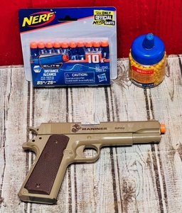 lot 65 image: Marines Airsoft SP02 SpringAirsoft BB Pistol in Desert TanCoyoteBrown &nbspW 10 Pack 85ft Official Nerf Darts &amp 1000 Count High-Grade BB Bullets