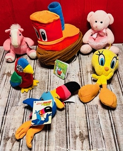 lot 107 image: Lot of 6 Plush Toys - Including Little Golden Books 12&nbspScuffy The Tugboat Plush KohlsCares Stuffed Soft Toy 2016, Kelloggs Toucan Sam, Beanie Babies, &amp Looney Tunes