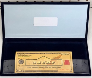 lot 111 image: 2024 Trump 24K Gold Plated One Million Dollar Bill&nbsp