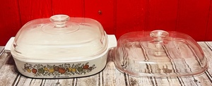 lot 139 image: Vintage Le Romarin Corning Ware Spice of Life A-22-B Casserole Dish WPyrex Lid &amp Additional Lid