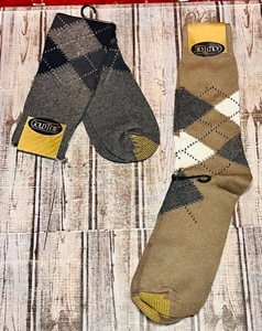 lot 151 image: GOLD TOE Mens Argyle Premier Cotton Blend Dress Socks, BrownTan &amp Grey Heat, Sock Size10-13, Shoe Size 6-12 12