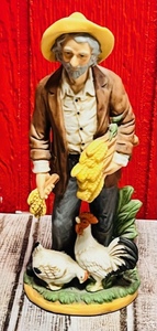 lot 167 image: Vintage Homco 1477 Old Farmer Feeds Chickens Porcelain Living Room Decor