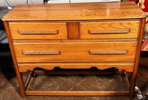 lot 174 image: Vintage Wood Three-Drawer Victory Brown BuffetAccent Table