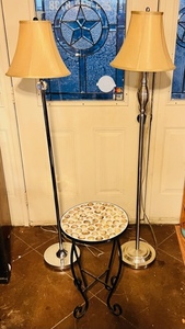 lot 82 image: Two Beautiful Floor Lamps &amp Unique Side Table Inset With Sea Shells