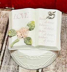 lot 97 image: Roman Inc. 25th Anniversary Rose on Bible 1997 Bisque Figurine Music Box