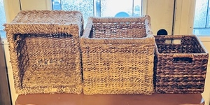 lot 93 image: Three Woven Square BasketsContainers&nbsp