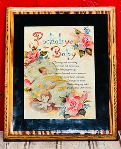 lot 190 image: Mid-Century Rockabye Baby Nursery Poem Wood Plaque Decoupage by &nbspWendy Lyn&nbsp