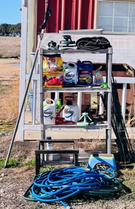 lot 195 image: Shelves And Contents - Including Four Waterhoses &amp Trellises&nbsp