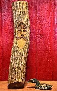 lot 197 image: Walrus Man Woodcarving WPiercing Eyes &amp Carved Wooden Duck