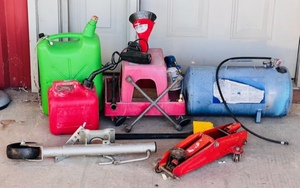 lot 202 image: Assorted Tools, Gas and Air Tanks, &amp Jacks