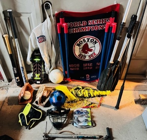 lot 212 image: Huge Lot of Sporting Goods - Including Boston Red Sox World Champions Banner &amp Full Volleyball Net Setup&nbsp