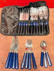 lot 216 image: Vintage Blue Handled Silverware