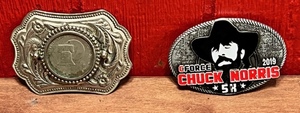 lot 217 image: 1970s Bicentennial Coin &amp 2019 Cforce Chuck Norris 5K Belt Buckles