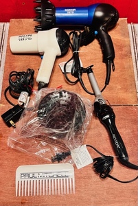 lot 232 image: Two Salon Type Blow Dryers, Revlon Curling Iron, &amp Assessories&nbsp
