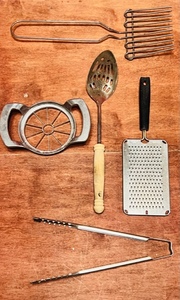 lot 240 image: Vintage Ekco Chromium Plated Slotted Serving Spoon &amp Stainless Steel Cheese Grater, Vintage Westmark Divisorex ApplePear CorerSlicer(Made in West Germany), &amp Other Vintage Kitchen Utensils