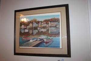 lot 70 image: Harbor Print with large frame and mat