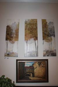 lot 72 image: Artwork 3-piece Stretched canvas prints and framed painting signed by artist