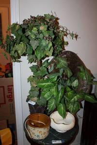 lot 78 image: Artificial Plants, planter and small crockpot (no lid)