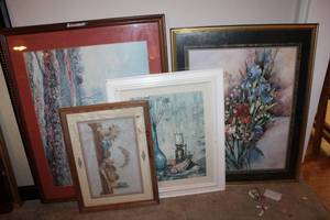 lot 82 image: (4) Artwork Frames Prints Still Life, and large landscape frame
