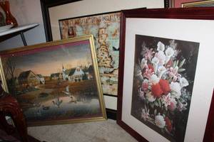 lot 83 image: (3) Artwork Framed Prints Large Black Frame and one is framed puzzle