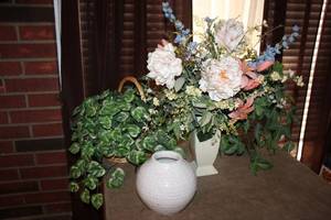 lot 111 image: Artificial Flower arrangement, Greenery and Vase