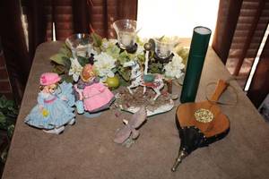 lot 108 image: Home Dcor Centerpiece, Fireplace Bellows, Dolls, Carousel Figurine
