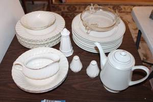 lot 115 image: White Dish Set with Gold Trim
