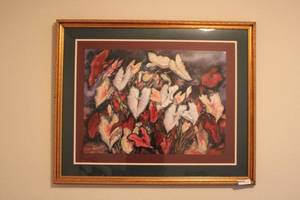 lot 135 image: Large Gold-framed artwork of plants (signed by artist limited edition)
