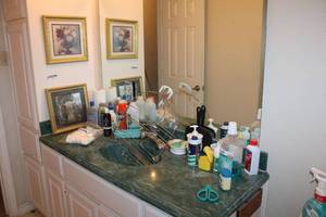 lot 144 image: Contents of Bathroom artwork, cleaners, shower caddy, Toilet bidet still in box