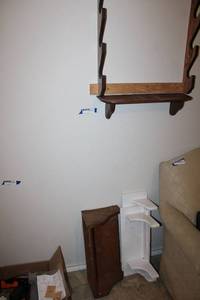 lot 146 image: Wooden wall shelves and Gun Rack
