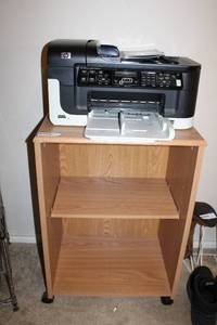 lot 155 image: HP Wireless OfficeJet Printer and rolling cabinet