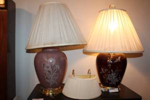 lot 178 image: (2) Ceramic Base Table Lamps, and Bed Headboard Reading Lamp