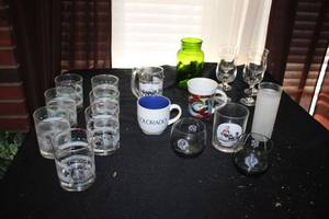 lot 217 image: Souvenir Secretariat glasses, NFL glasses, green glass jar and more
