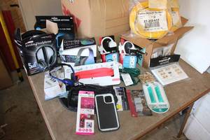 lot 230 image: Electrical Accessories Headphones, Cables, Home theater wall plate, adapters and extension cords plus TV antenna