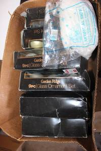 lot 306 image: Christmas glass ornaments and gold storage trunk