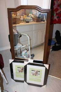 lot 202 image: Floor mirror by Drexel and Two unopened picture frames 11x14
