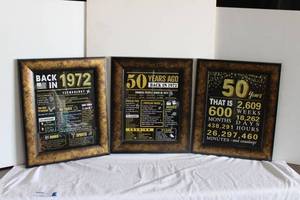lot 29 image: (3) Gold and Black Framed prints 50 Years, 1972 History
