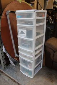 lot 28 image: 8-Drawer Plastic Storage Unit plus Contents as shown