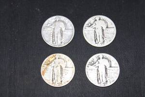 lot 3 image: Silver Coins 4 Standing Liberty Quarters - 90% silver, (3) 1929 (1) 1925