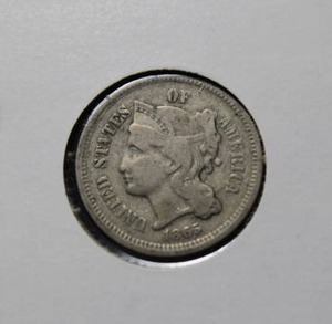 lot 54 image: 1865 3 cent nickel circulated, good condition