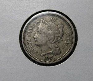 lot 55 image: 1865 3 cent nickel circulated, good condition
