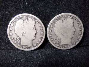 lot 73 image: (2) US 1907 Half Dollar coins