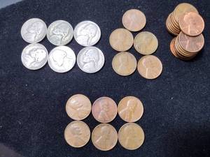 lot 80 image: US Coins - Wheat pennies, 1959 pennies, nickels
