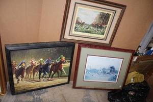 lot 200 image: Horse artwork Horse race painting signed Harry Black, Hunting prints