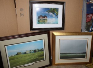 lot 198 image: Artwork Golf course, tropical huts, and meadow with gold frame (limited edition signed by artist)
