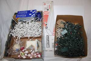 lot 114 image: Christmas lights, commercial ceiling light, tiny Santa tea set