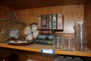 lot 118 image: Glass set, Book style CD holder, serving plates