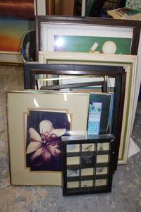 lot 202 image: Artwork and frames includes unopened shadow box, and famous billiards table poster
