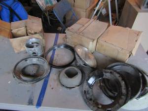 lot 150 image: 12 ford pistons rebuilt, headlight assembly kit with 1 bulb