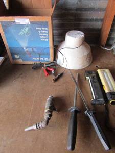 lot 168 image: Q-Beam Fish Attractor light new, 2 knife sharpeners, flash lights, water shut of valve CW617N